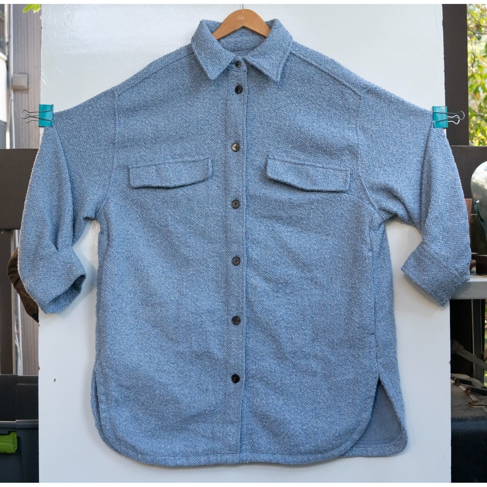 H&M Oversized Light Blue Shacket Women's Size XL‎ Button Up Long Sleeve Jacket